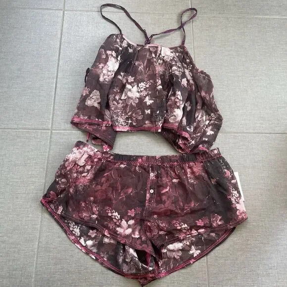 FREE PEOPLE Forget Me Not Cotton Blend Short Pajamas Medium NEW Lounge Floral